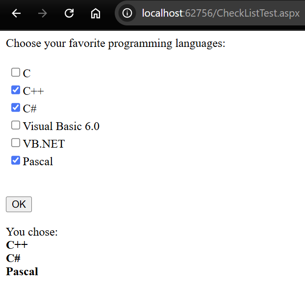 Check Box List Output
